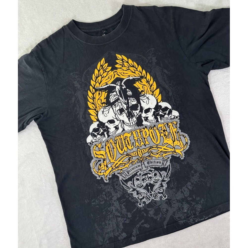 Southpole Y2K Graphic T-Shirt Black‎ Yellow Size L Streetwear Tee